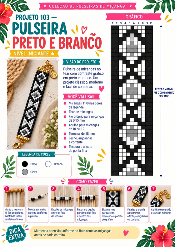 Página técnica do Projeto 103 — Pulseira Preto e Branco